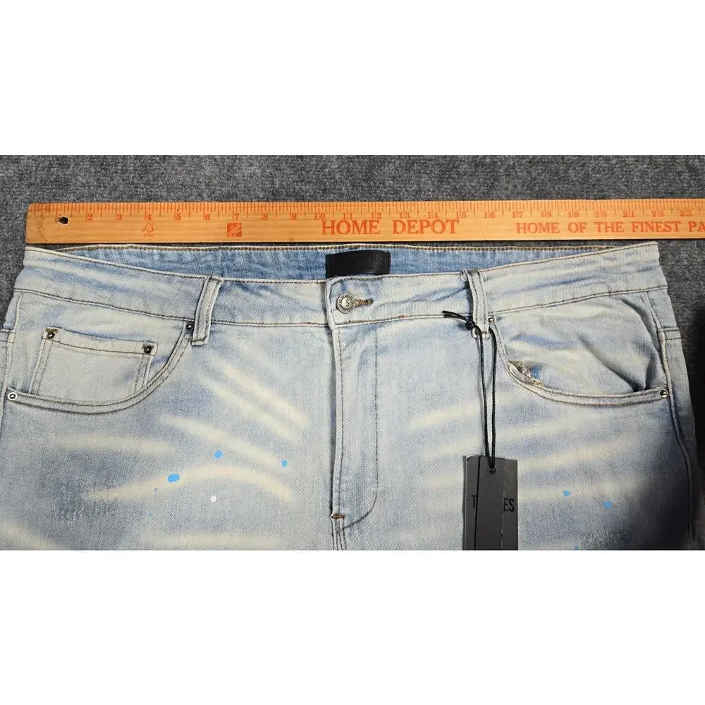 Tulones Jeans Mens 42x32 Blue Skinny Paint Splatter Distressed Denim Pants